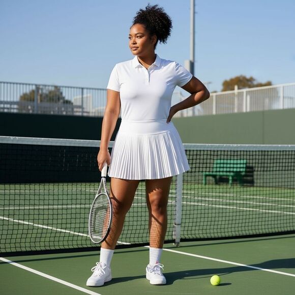New- White Mini Skater Skirt with Pleats for Athletic Wear - Picture 2 of 9